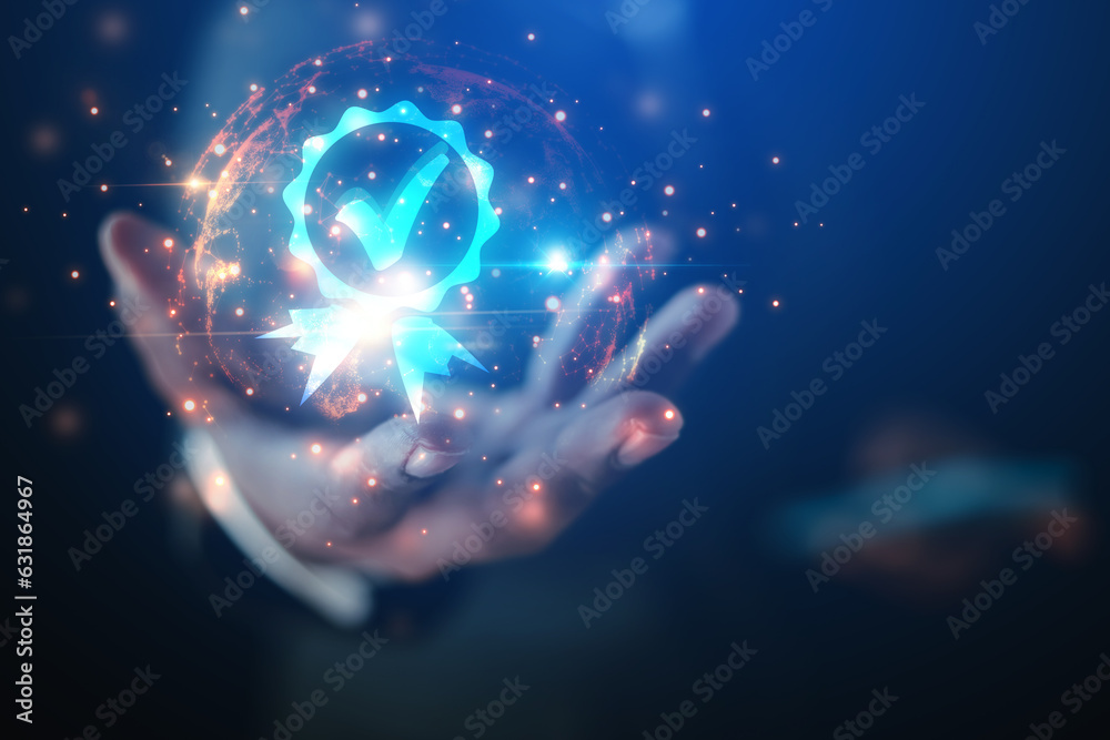 Businessman showing best quality assurance with 5 golden stars for product and technology assurance, ISO, service system quality concept
Businessman showing best quality assurance with 5 golden stars for product and technology assurance, ISO, service system quality concept