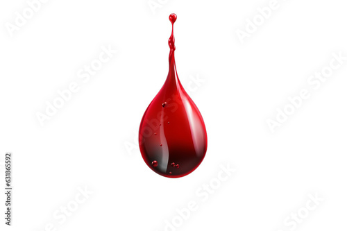 Red blood drop bright and shiny isolated on transparent background, PNG file. Vibrant blood drop, element isolated. photo
