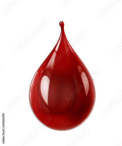 Red blood drop bright and shiny isolated on transparent background, PNG file. Vibrant blood drop, element isolated.
