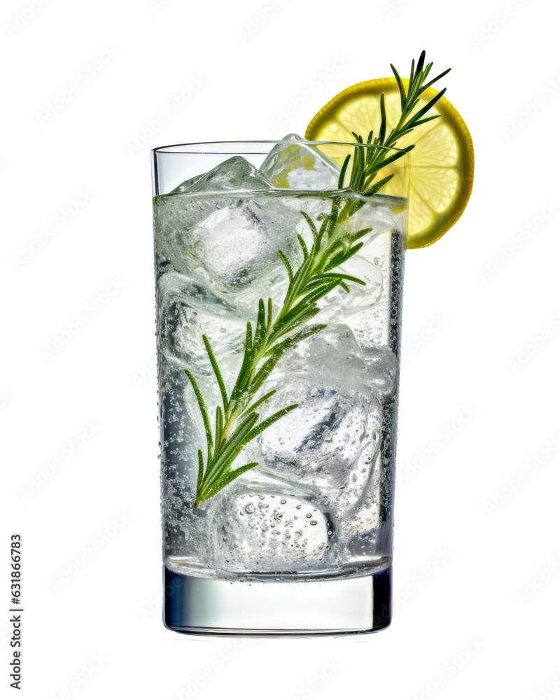 Gin Tonic, klassischer Longdrink aus Gin und Tonic Water, isoliert vor transparenten Hintergrund. Generative AI