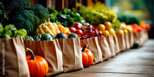 Reusable shopping bags filled with autumn harvest produce, Sustainable living, Preparing for Thanksgiving