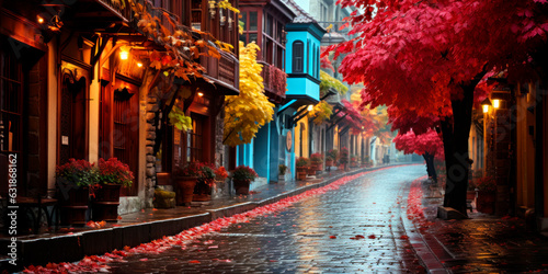 autumn leaves falling on a historic street  culture  Historic cities