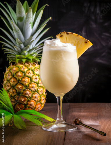 Pina Colada, süßer cremiger Cocktail aus Rum, Cream of Coconut und Ananassaft. Generative AI photo