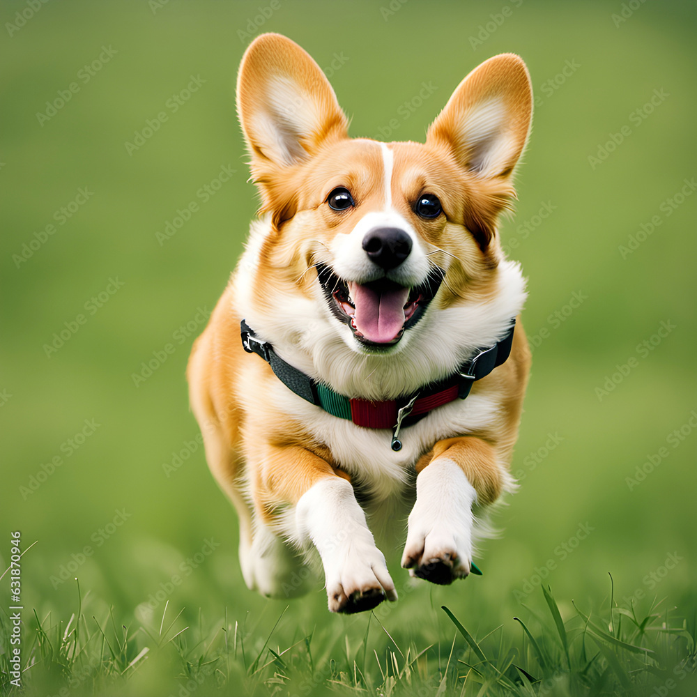 A playful Welsh corgi frolics on green lawn with sunset in summer, August 26th considered World Dog Day that was established to commemorate, celebrate our true four-legged friend, Generative AI tools.