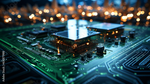 Close-up of electronic circuit board with processor