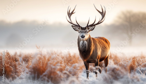 Close-up of a Red deer stag in winter