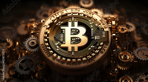 Bitcoin symbol with hundreds of tiny intricate golden gears