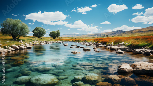 summer landscape with clear water and stones