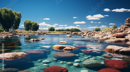 summer landscape with clear water and stones