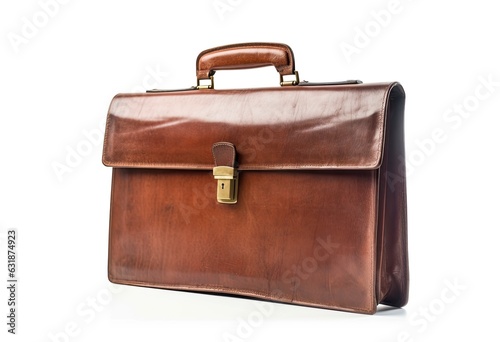 A brown leather briefcase on a white background created with Generative AI technology