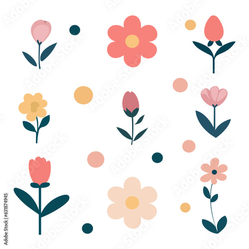 set simple flowers flower elements vector illustration
