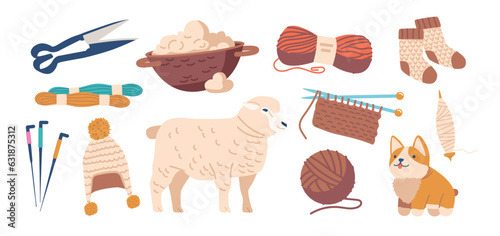 Sheep Wool Items Set. Cozy Knit Socks and Hat For Cold Weather, Providing Natural Warmth And Comfort