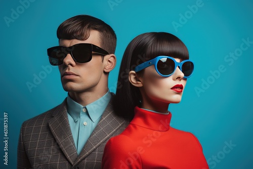 Cool 1960s Retro Mod Couple with Sunglasses with Space for Copy