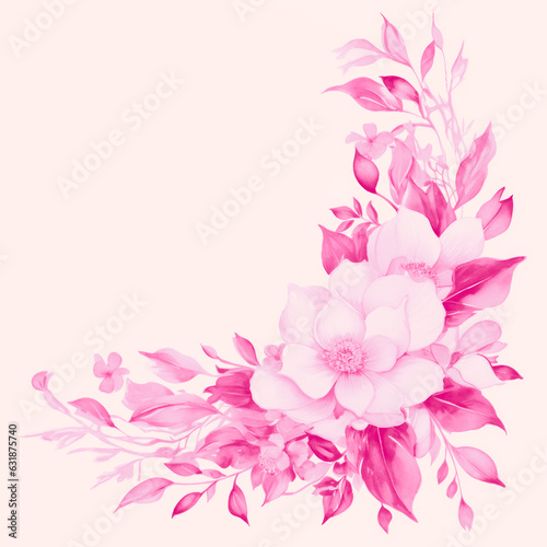 Wedding floral composition  watercolor big flowers  bright pink design  isolated