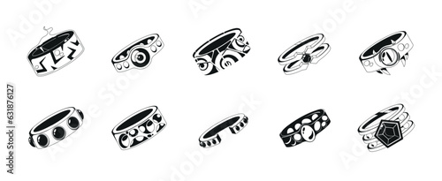 Black and White Enchanting Rings With Mystical Powers Isolated Icons, Featured In Folklore And Mythology, Vector