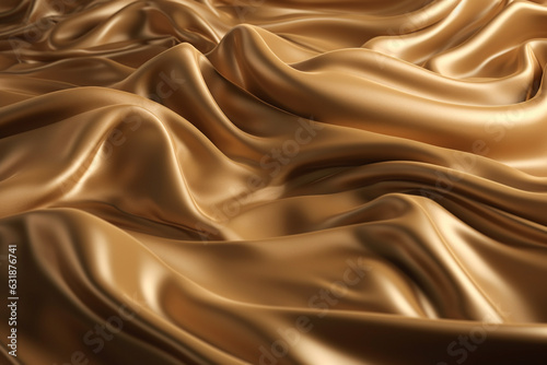 Golden satin background with waves. 3d rendering, 3d illustration.