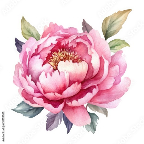 Fototapeta Naklejka Na Ścianę i Meble -  Wedding floral composition. Watercolor peony flowers isolated on white illustration. Generative AI
