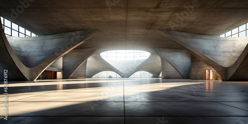 3d style of modern concrete architecture. Empty cement floor car park