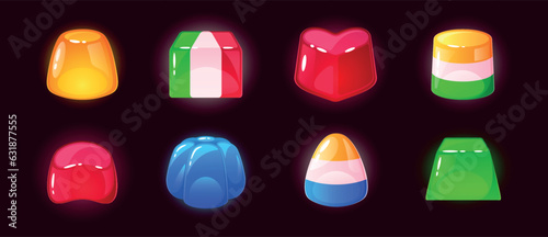 Delicious And Chewy Cartoon Jelly Sweets, Colorful Gui or UI Game Icons. Bursting With Fruity Flavors And Vibrant Colors