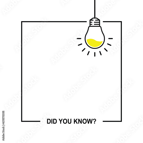 did you know like hanging bulb in frame. outline flat simple trend modern graphic linear web banner design element isolated on white. concept of easy recipe or think outside box or importance facts