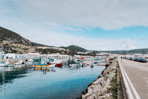 Marina harbour with fishing yachts in Sesimbra, Portugal