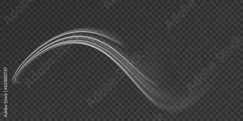 Light trail wave, fire path trace line, car lights, optic fiber and incandescence curve twirl png. road car headlights. Luminous white lines of speed. Light glowing effect. Abstract motion lines.