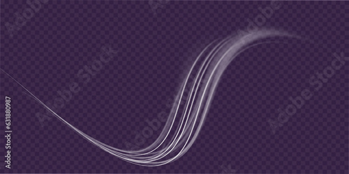 Light trail wave, fire path trace line, car lights, optic fiber and incandescence curve twirl png. road car headlights. Luminous white lines of speed. Light glowing effect. Abstract motion lines.