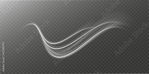 Light trail wave, fire path trace line, car lights, optic fiber and incandescence curve twirl png. road car headlights. Luminous white lines of speed. Light glowing effect. Abstract motion lines.