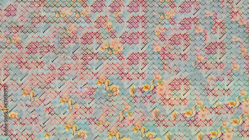 a wallpaper pattern of lines and flowers colorful