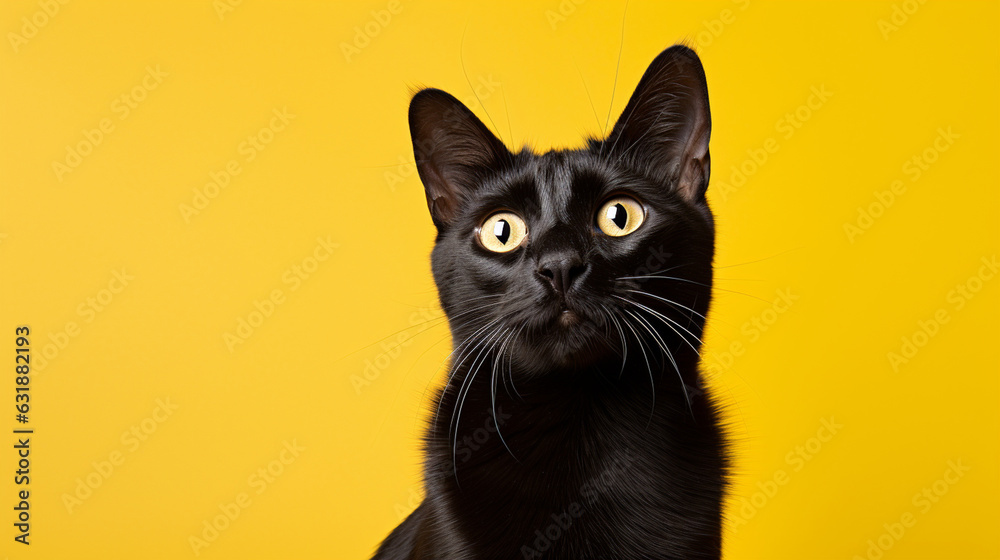 A cat's portrait against a vibrant yellow backdrop. Generative AI A cat's portrait against a vibrant yellow backdrop. Generative AI