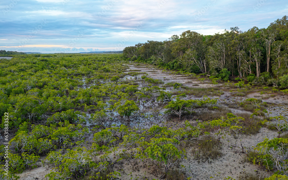 Great Sandy Strait in Australia separates mainland Queensland from Fraser Island, from Hervey Bay to Inskip Point, tourism and commercial fishing, mangroves and ocean water