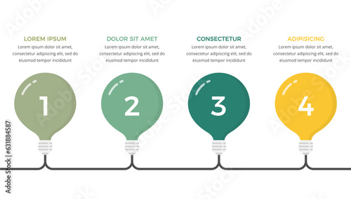 Infographic template with 4 light bulbs with numbers and text, vector eps10 illustration