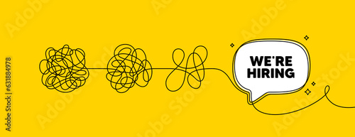We are hiring tag. Simplify complex process with speech bubble. Recruitment agency sign. Hire employees symbol. Hiring speech bubble message. Tangle chaos. Easy solution. Vector
