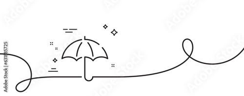 Umbrella line icon. Continuous one line with curl. Rain defence sign. Safe insurance symbol. Umbrella single outline ribbon. Loop curve pattern. Vector