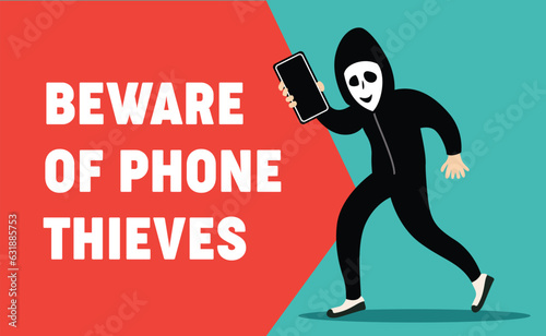 phone thieves warning, beware of mobile phone pick pocketers vector illustration