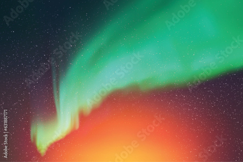 Orange green aurora borealis. Colorful polar lights, night starry sky