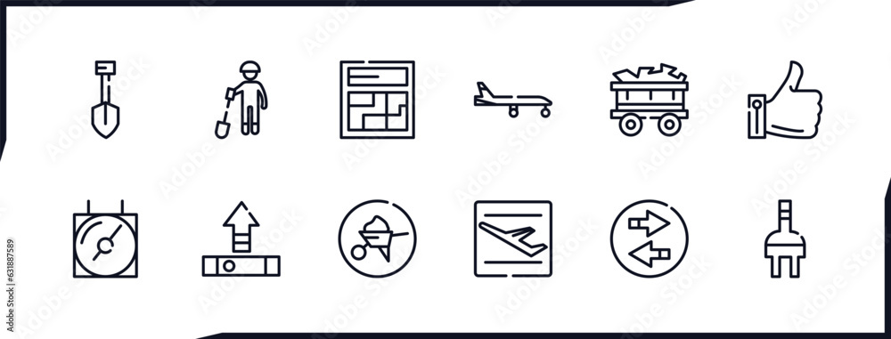 set of industry outline icons. thin line icons such as shovel tool thin ...