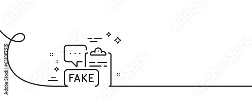 Fake document line icon. Continuous one line with curl. Propaganda conspiracy clipboard sign. Wrong truth symbol. Fake document single outline ribbon. Loop curve pattern. Vector