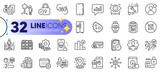 Outline set of Lock, Accounting wealth and Internet documents line icons for web with Scroll down, Fake news, Cardio training thin icon. Cyber attack, 360 degree. Design with yellow 3d stars. Vector
