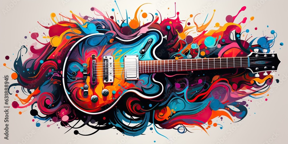 AI Generated. AI Generative. Draw paint sketch watercolor muisc guitar with color splash. Song audio band poster. AI Generated. AI Generative. Draw paint sketch watercolor muisc guitar with color splash. Song audio band poster.