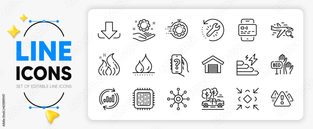 Card, Bid offer and Recovery tool line icons set for app include Consumption growth, Minimize, Seo timer outline thin icon. Cpu processor, Update data, Employee hand pictogram icon. Vector