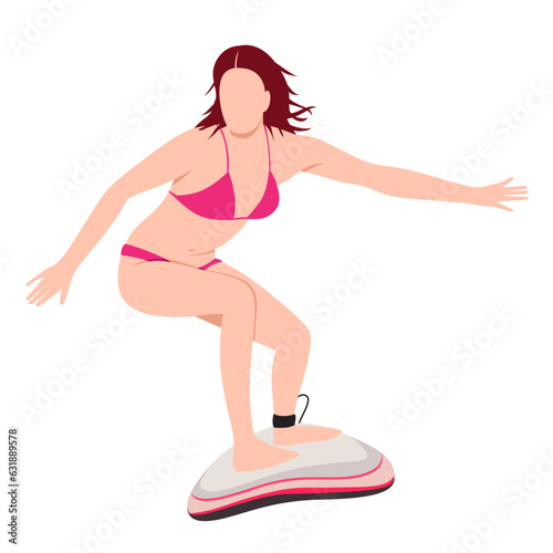 Beautiful surfer girl surfboard woman ocean surfing surfer barrel wave flat style vector illustration , Hot girl in bikini on a surfboard vector image