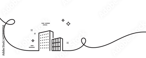 Buildings line icon. Continuous one line with curl. City architecture sign. Skyscraper building symbol. Buildings single outline ribbon. Loop curve pattern. Vector