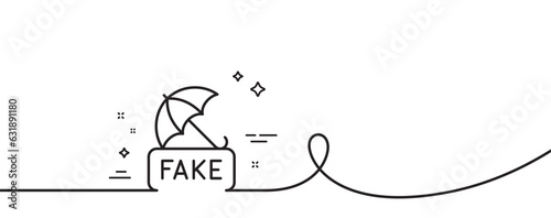 Fake news line icon. Continuous one line with curl. Protection from propaganda sign. Umbrella protect symbol. Fake news single outline ribbon. Loop curve pattern. Vector
