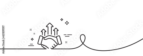 Deal line icon. Continuous one line with curl. Business handshake sign. Investment growth chart symbol. Deal single outline ribbon. Loop curve pattern. Vector