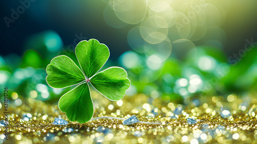 a leave of lucky clover against bokeh background with copy space