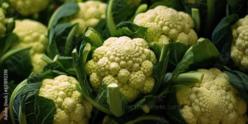 AI Generated. AI Generative. Fresh green white eco organic cauliflower vegetable food. Store promotion background. Graphic Art