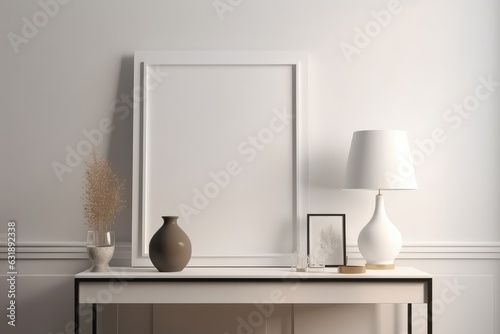 Mockup frame in simple minimal interior background, generative AI