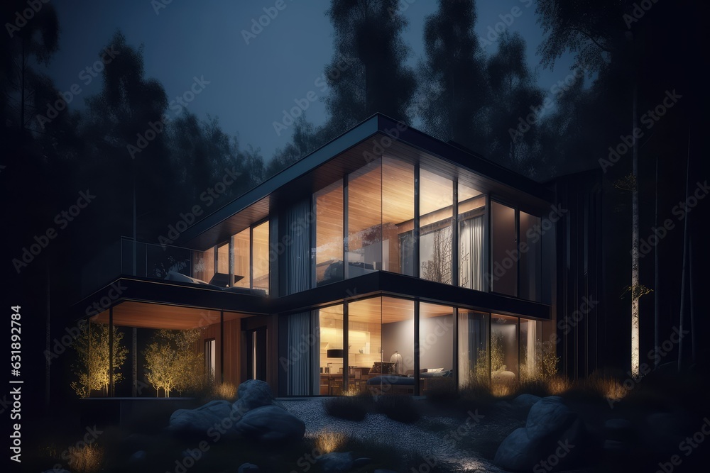 Modern luxury villa exterior in minimal style, AI generated