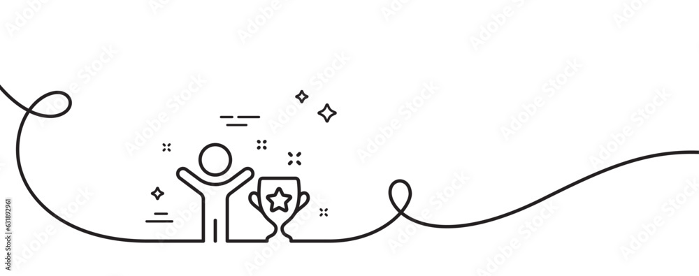 Winner cup line icon. Continuous one line with curl. Award trophy sign. Best achievement symbol. Winner cup single outline ribbon. Loop curve pattern. Vector